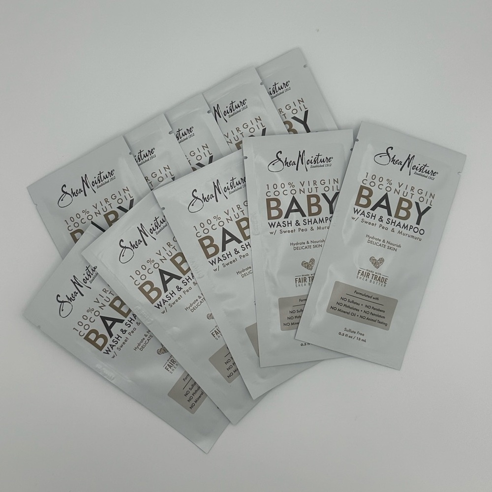 Shea Moisture Coconut Oil Baby Wash & Shampoo, 10 Travel Packs, New